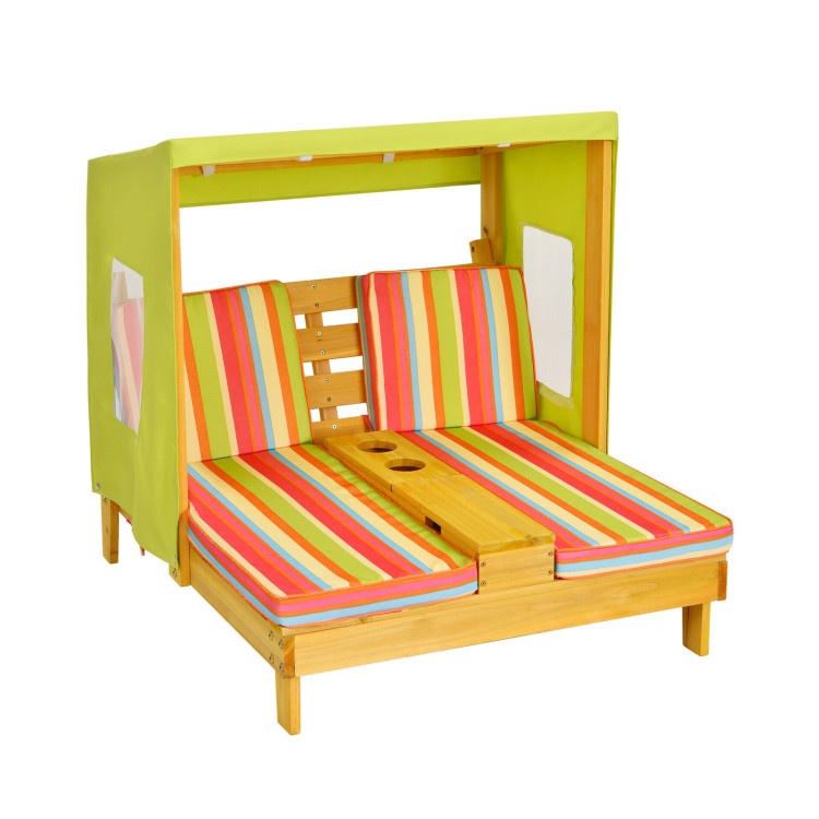 Kids Patio Lounge Chair With Cup Holders And Awning