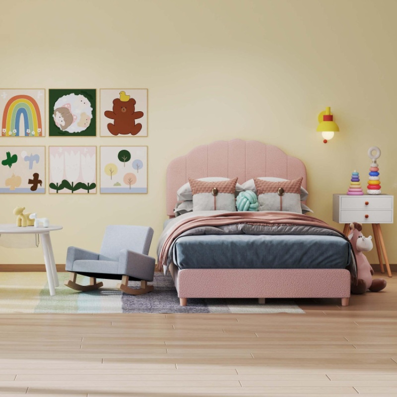 Children’S Room Furniture Bundle: Twin Pink Bed, Blue & Pink Rocking Chairs, Storage End Table