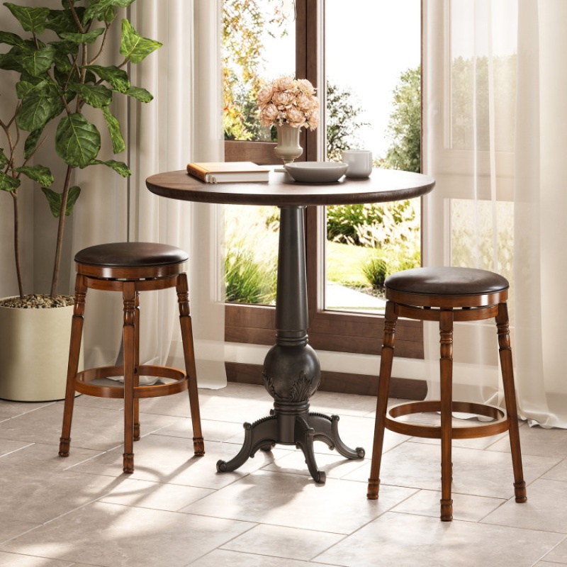 Set Of 2 29-Inch Swivel Leather Padded Dining Bar Stools