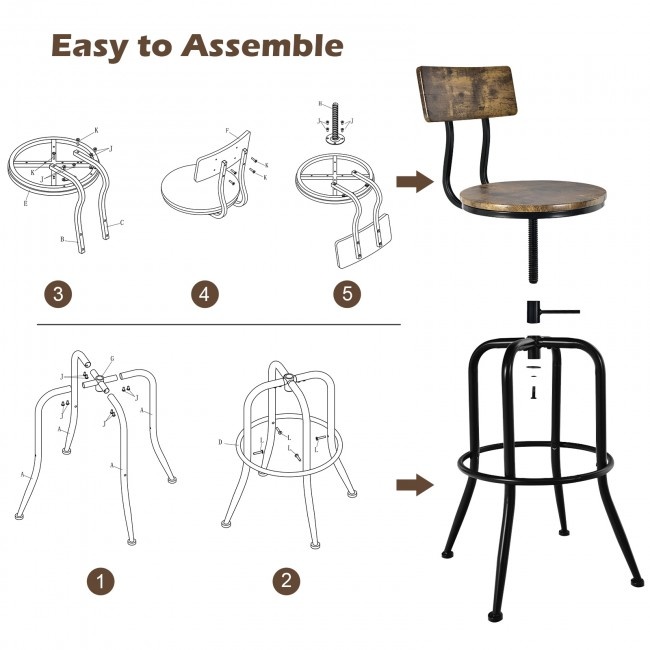 Adjustable Swivel Counter-Height Stool With Arc-Shaped Backrest