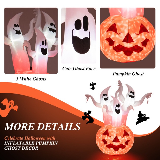 6 Feet Inflatable Halloween Three White Ghosts With Pumpkin Decor And Rotating Lamp