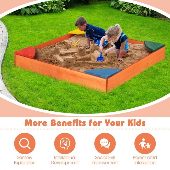 Kids Outdoor Wooden Backyard Sandbox With BuiltIn Corner Seating