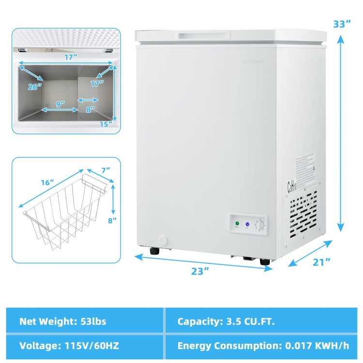 3.5/5 Cu.Ft Compact Chest Freezer With Removable Storage Basket