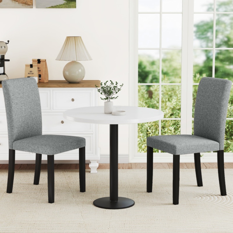Dining Chair Set Of 2 Mid-Century Modern Chairs With Rubber Wood Legs-Gray