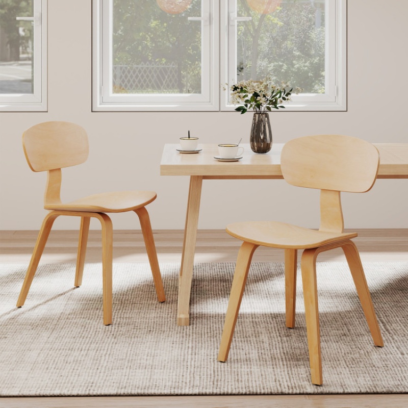 Modern Dining Chair Set of 2 with Wide Seat - Natural