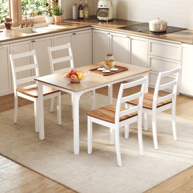 Set of 4 Wood Dining Chairs with Solid Rubber Wood Legs – Rustic Brown