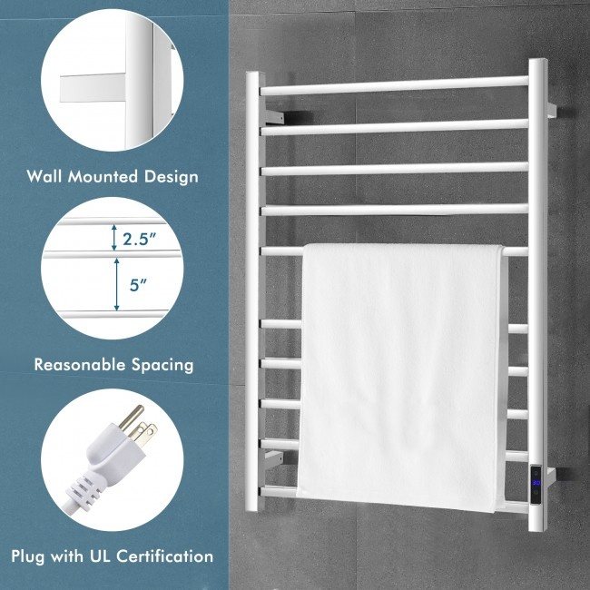 10 Bar Towel Warmer Wall Mounted Electric Heated Towel Rack With Built