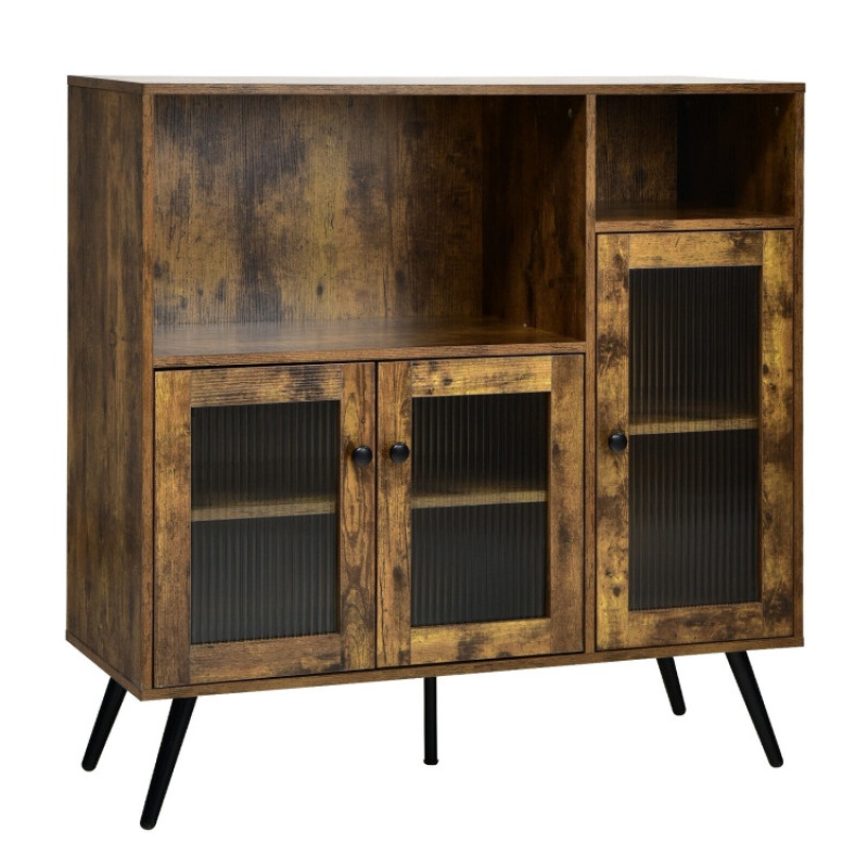 Buffet Kitchen Storage Cupboard With Glass Door And Adjustable Shelves-Rustic Brown