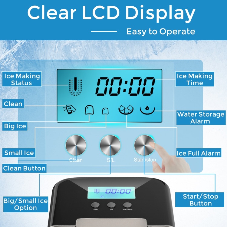 26 Lbs Countertop Lcd Display Ice Maker With Ice Scoop