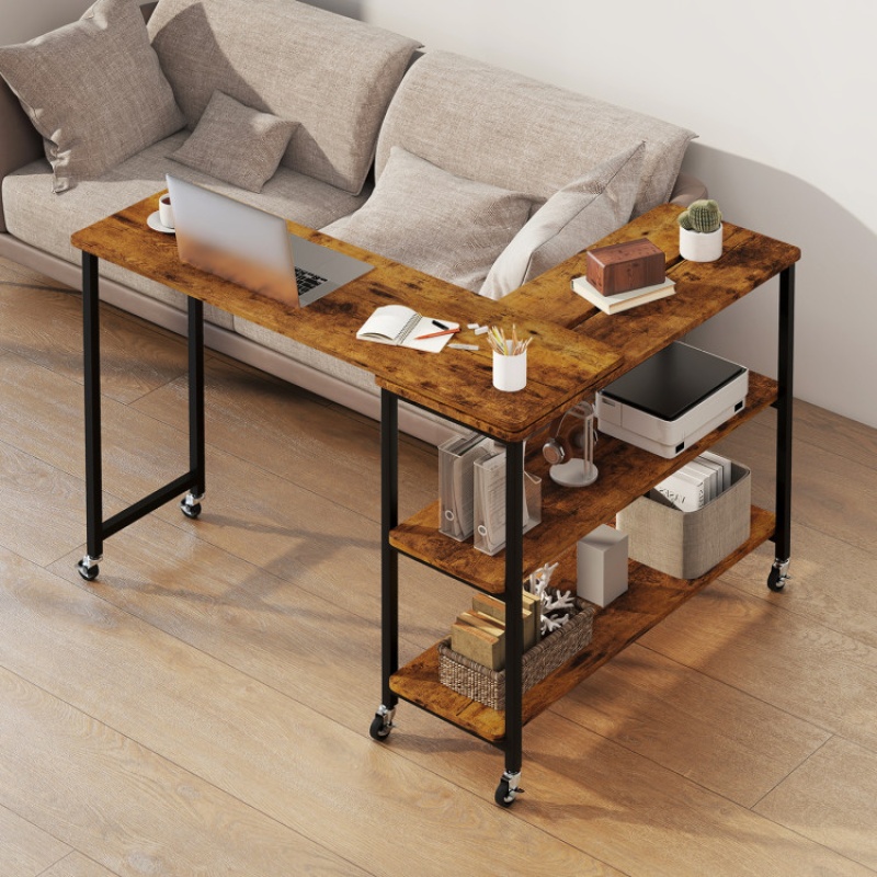 360° Rotating Sofa Side Table with Wheels and Storage Shelf
