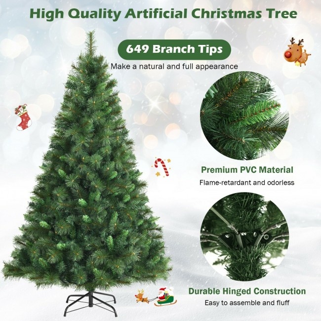 6 Feet Unlit Hinged Pvc Artificial Christmas Tree With 649 Tips And Metal Stand
