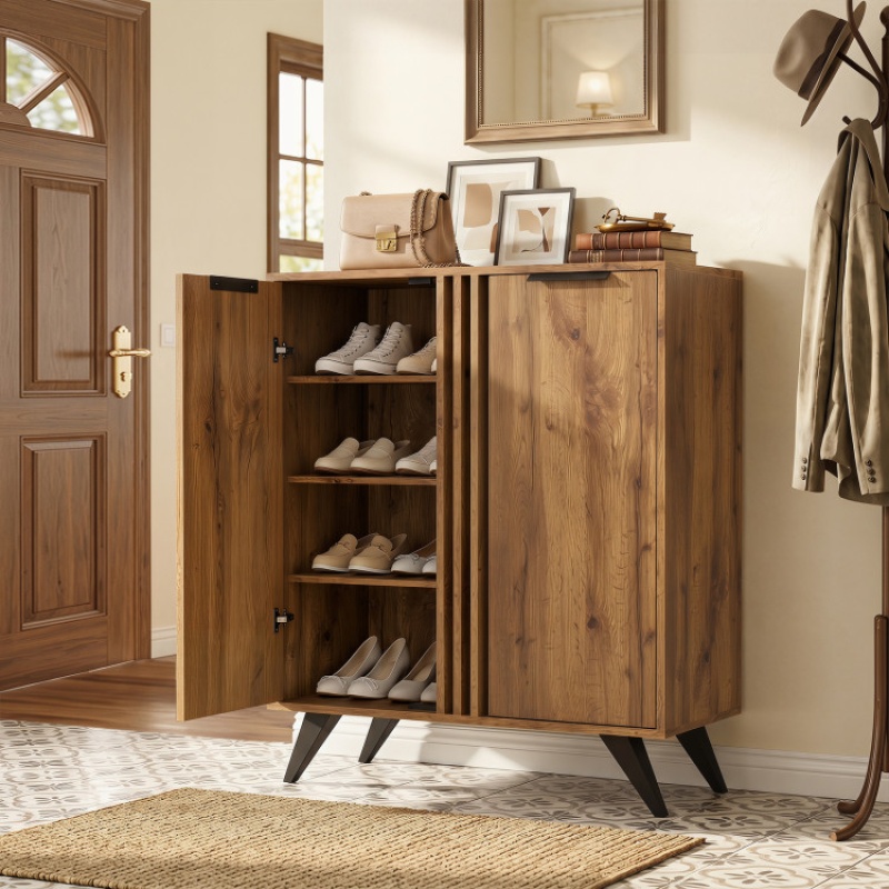 4-Tier Modern Freestanding Hidden Shoe Cabinet With 2 Doors