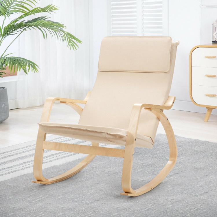 Stable Wooden Frame Leisure Rocking Chair With Removable Upholstered Cushion