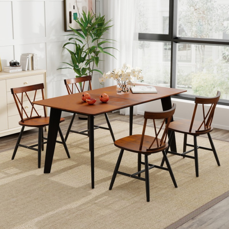 Set Of 4 Dining Chairs With Rubber Wood Frame And Curved Cross Back-Dark Brown