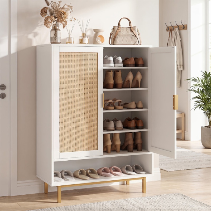 43 Inch 6-Tier Tall Shoe Cabinet With Double Doors-White