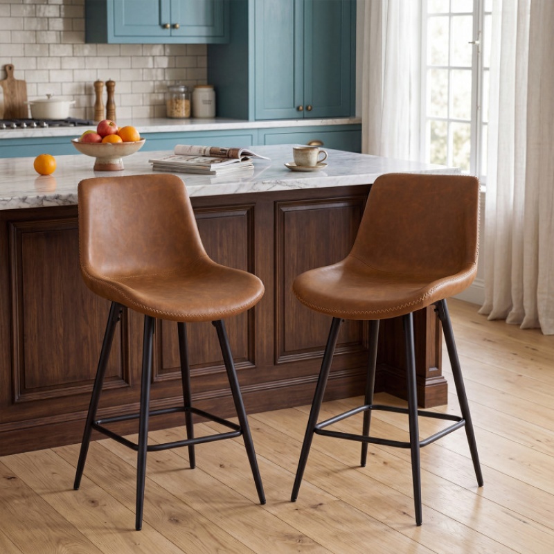 24 Inch Bar Stools Set of 2 With Backs and Footrests-Brown