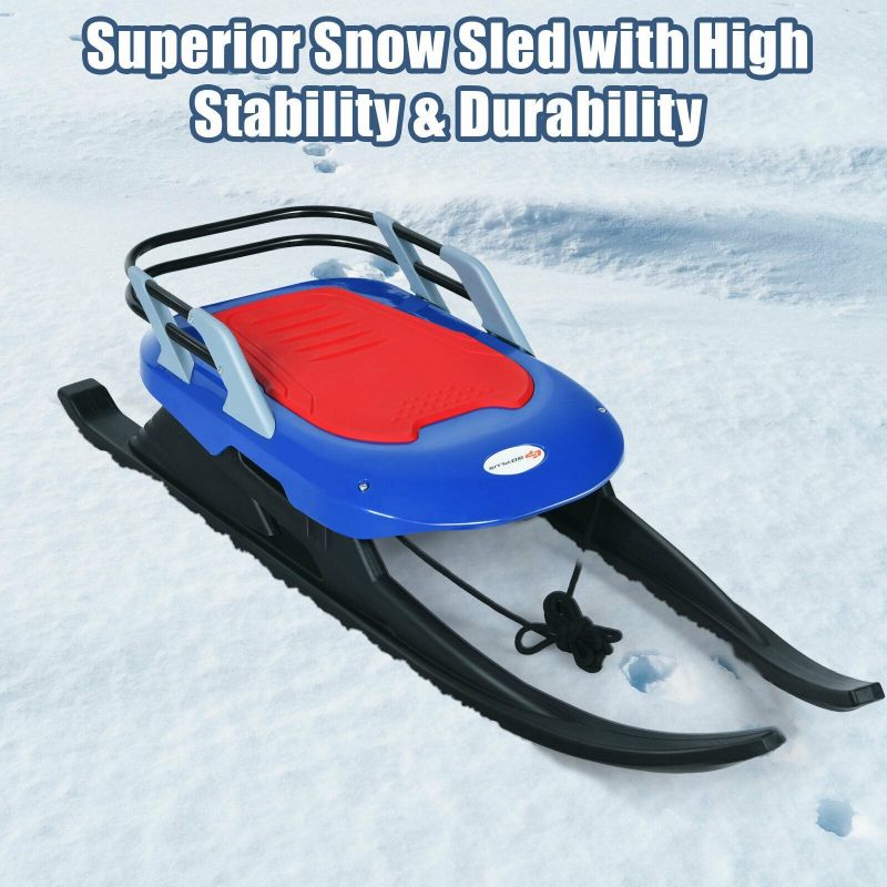 Folding Kids Metal Snow Sled Frost-Resistant With Pull Rope Snow Slider And Leather Seat