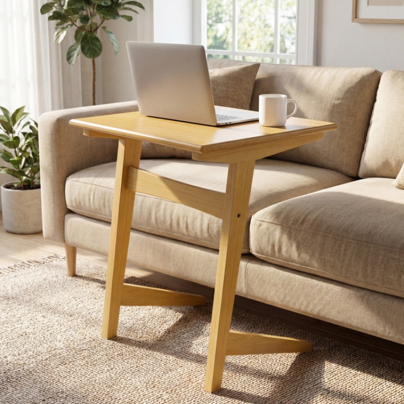 Wood Sofa Side Table C-Shaped End Table