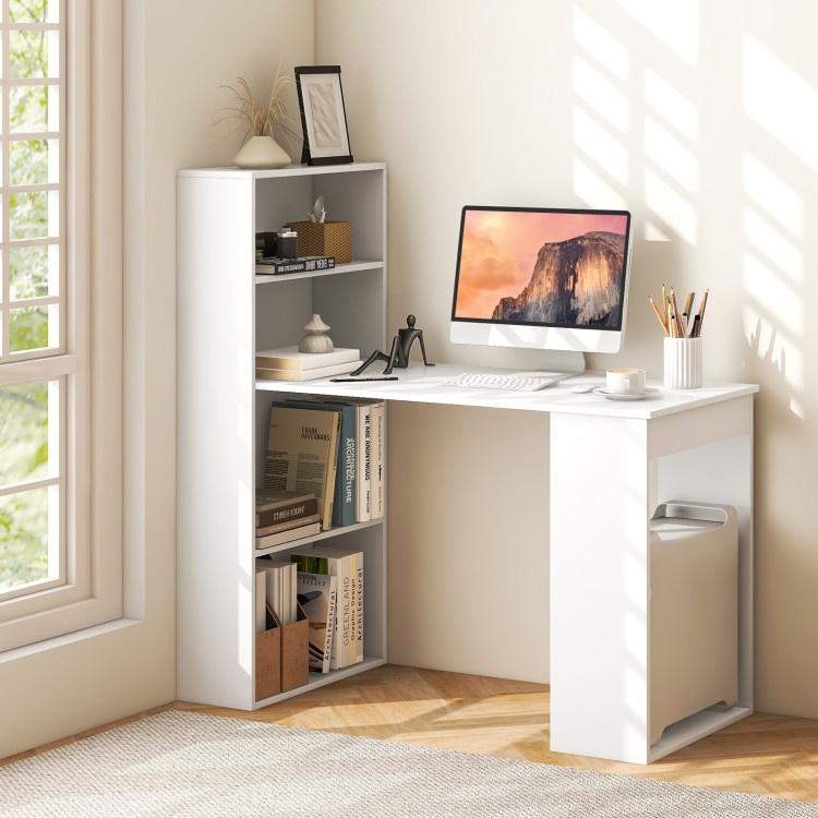 Computer Desk Writing Workstation Office With 6-Tier Storage Shelves-White