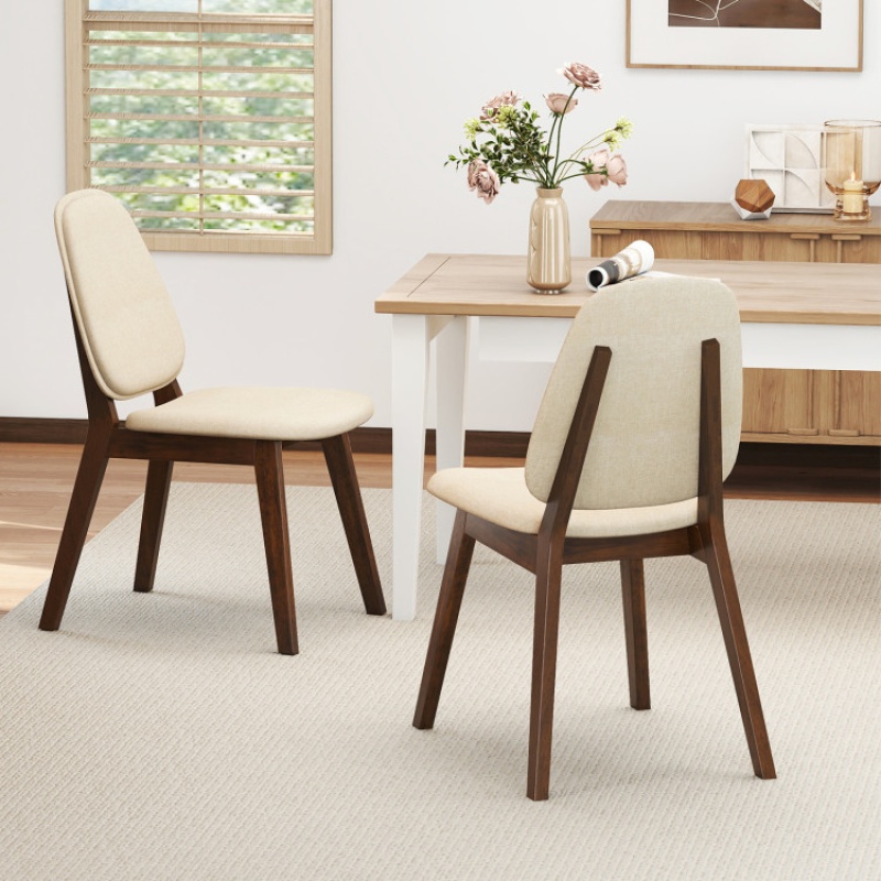 Wooden Dining Chair Set Of 2 Mid-Century Modern Upholstered Side Armless Chair-Brown