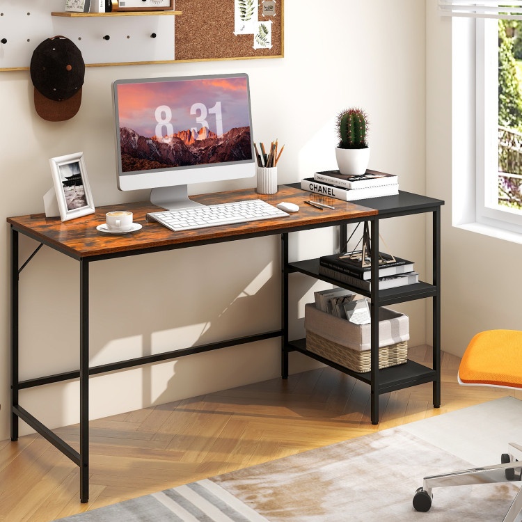55 Inch Modern Industrial Style Study Writing Desk With 2 Storage Shelves - Brown