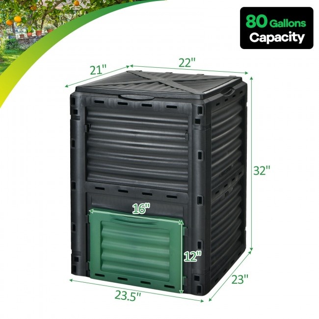 80-Gallon Outdoor Composter With Large Openable Lid And Bottom Exit Door