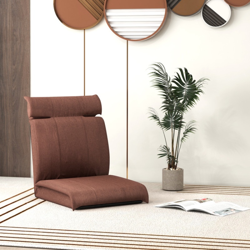 Folding Floor Chair With 14-Poistion Adjustable Backrest And 5-Position Adjustable Headrest-Brown
