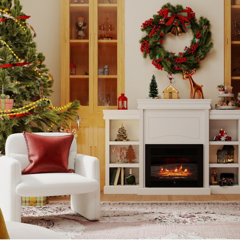 Living Room Set: 70 Inch Media Entertainment Center And Modern Upholstered Chenille Accent Chair