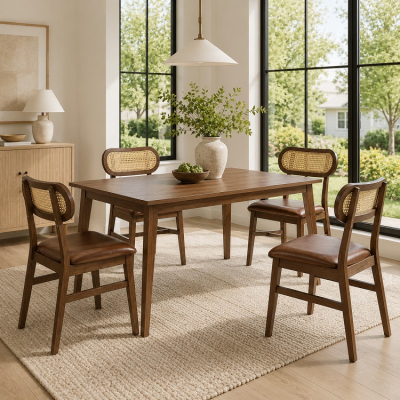 48 Inch Dining Table Set For 4 With Rattan Chairs, Mid Century Kitchen Table And Chairs Set For Dining Room