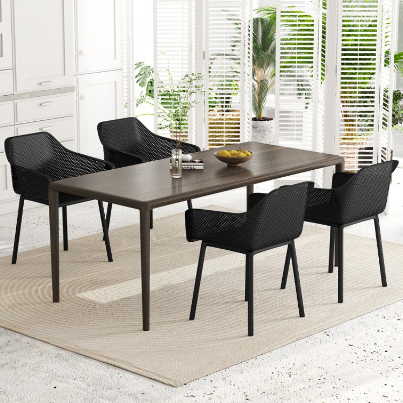 Black Plastic Dining Armchairs Set of 4 with Breathable Mesh Backrest