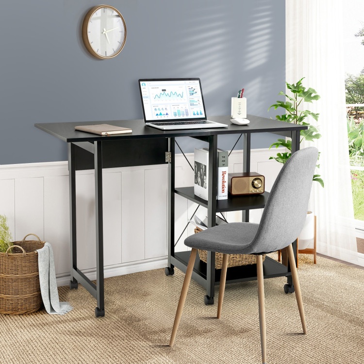 Folding Writing Office Desk With Storage Shelves