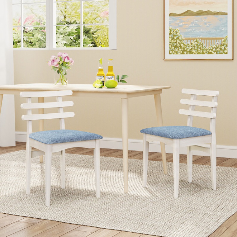 Fabric Kitchen Side Chairs With Rubber Wood Frame And Padded Seat-White