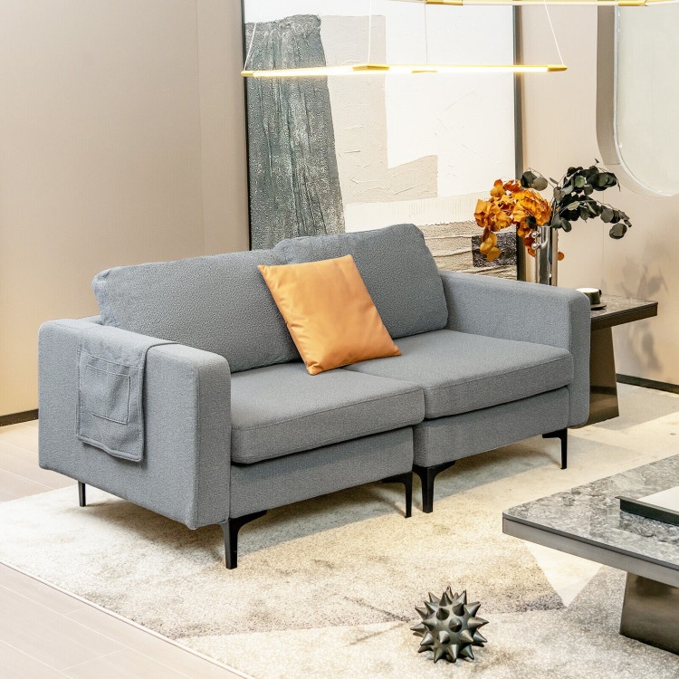 Modern Loveseat Sofa Couch With Side Storage Pocket And Sponged Padded Seat Cushions