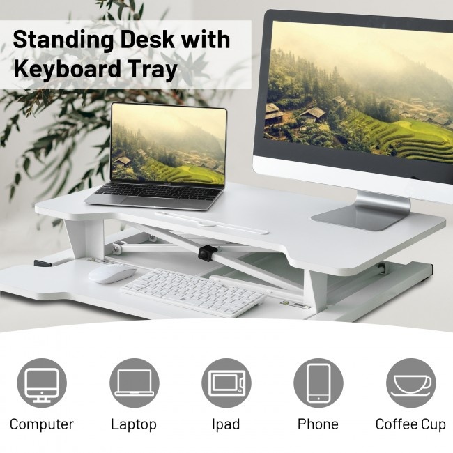 Height Adjustable Standing Desk Converter With Removable Keyboard Tray