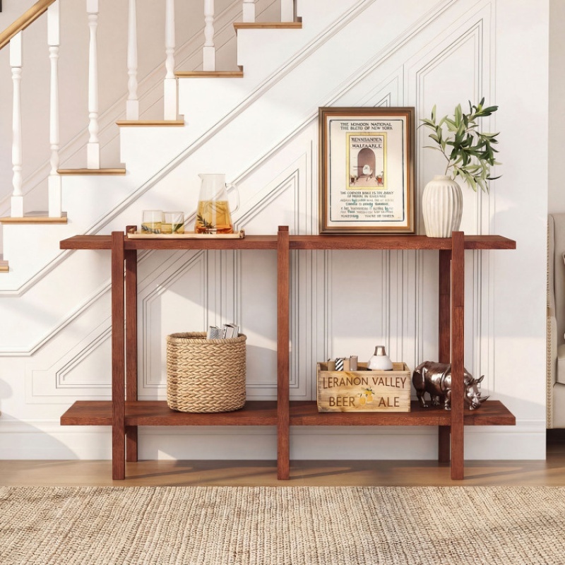 Costway Walnut 2-Tier Low Bookshelf