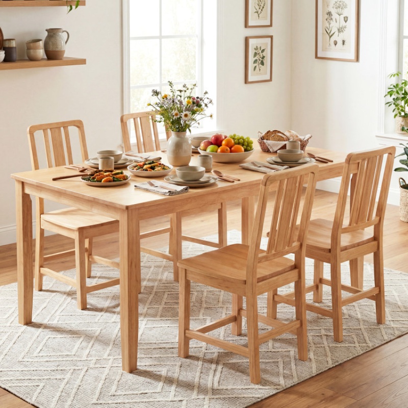 Rubber Wood Dining Chairs Set of 4 With Hollowed Backrest