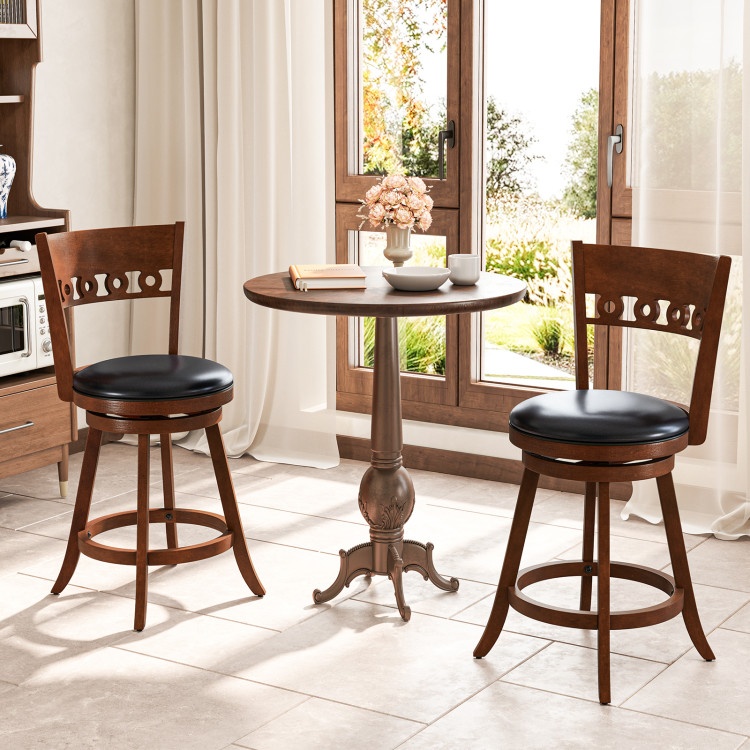 Set of 2 Swivel Bar Stools With Rubber Wood Frame