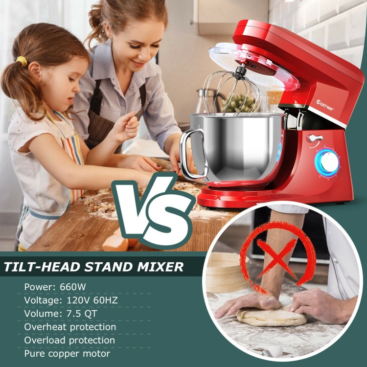 7.5 Qt Tilt-Head Stand Mixer 6 Speed 660W With Dough Hook Beater