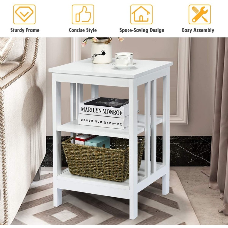 3-Tier Nightstand Set Of 2 With Reinforced Bars And Stable Structure