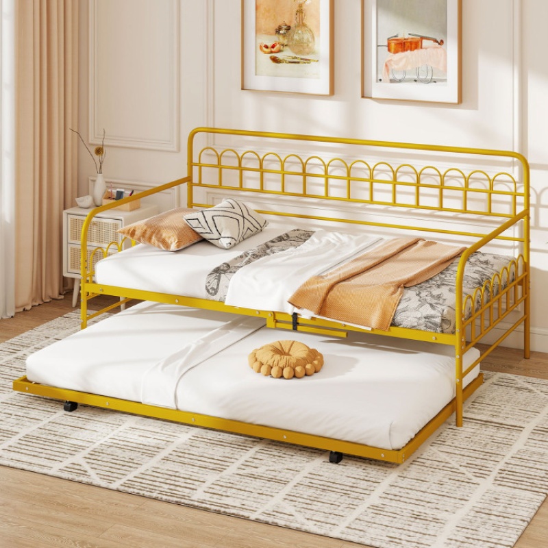 Twin Size Golden Metal Daybed With Trundle