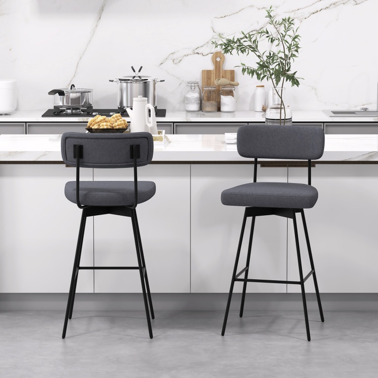 29 Inch Counter Height Upholstered Swivel Bar Stool Set Of 2-Gray