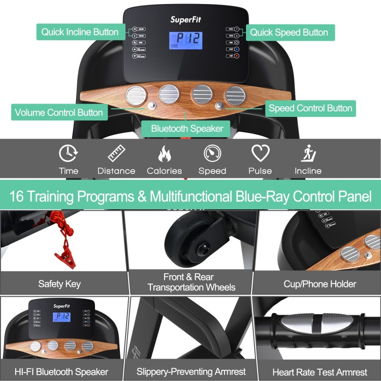 3.75Hp Electric Folding Treadmill With Auto Incline 12 Program App Control