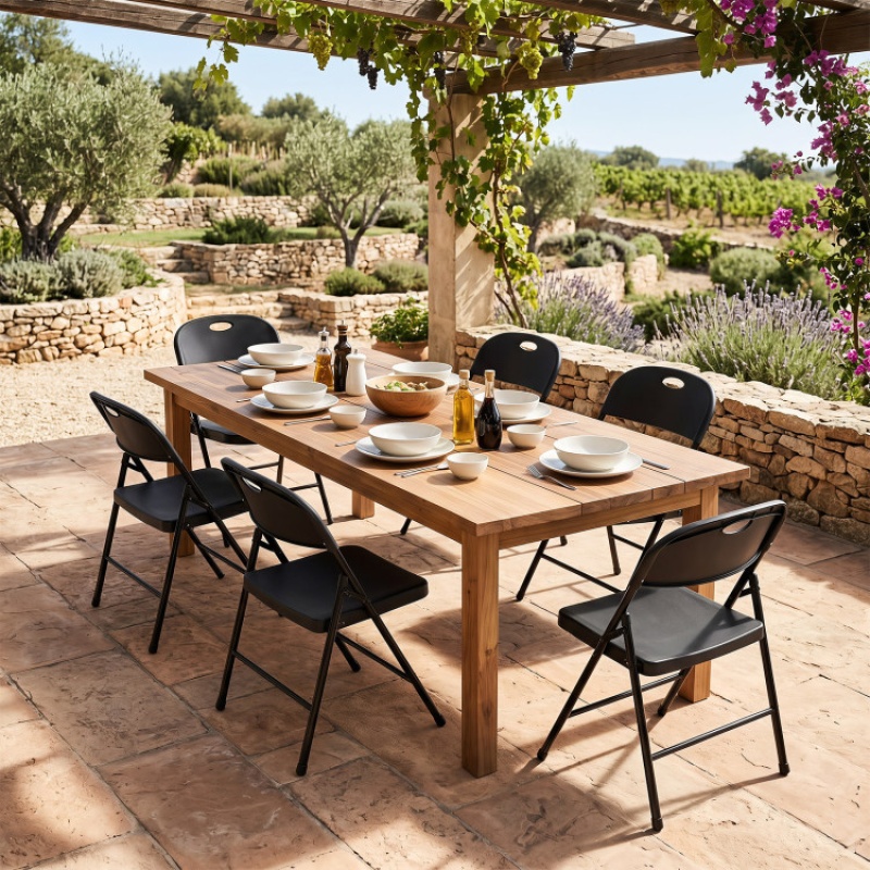 Set Of 6 Foldable Plastic Chairs With Ergonomic Backrest-Black