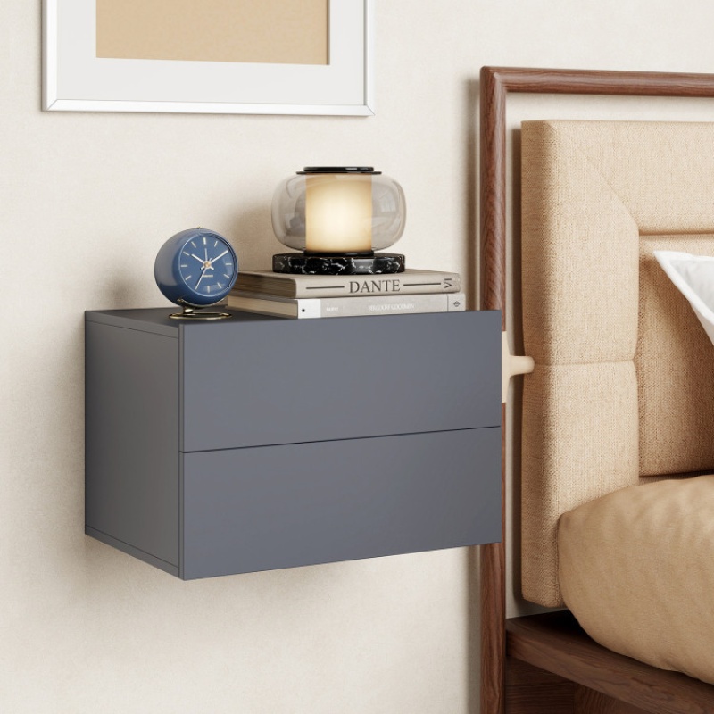 Floating Nightstand With 2 Storage Drawers Wall Mounted For Bedroom-Gray
