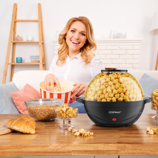 6Qt Stirring Popcorn Popper Maker With Nonstick Plate-Black