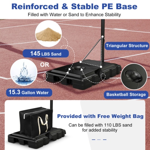 Portable Basketball Hoop with 4.6 to 10 Feet 10-Level Height Adjustable