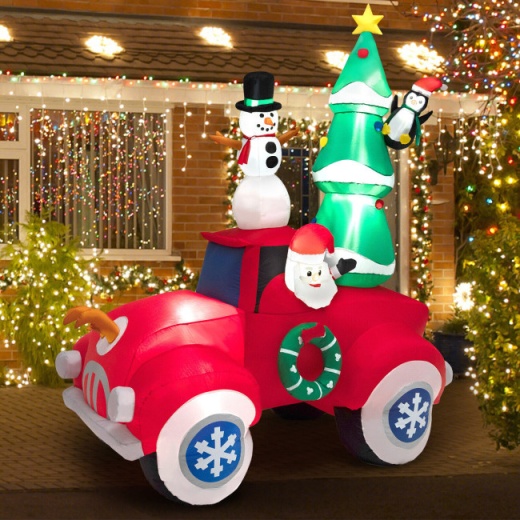 8 Feet Tall Inflatable Santa Claus On Red Truck With Led Lights