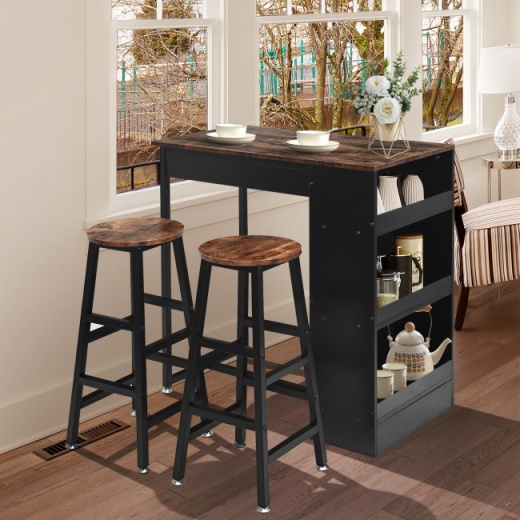 3 Pieces Bar Table Set With Storage - Modern Industrial Style Furniture
