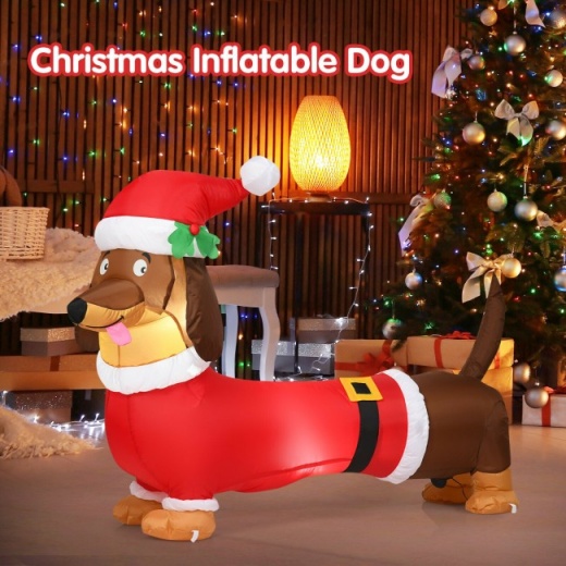 5 Feet Inflatable Christmas Dog with LED Lights - Perfect Holiday Decoration