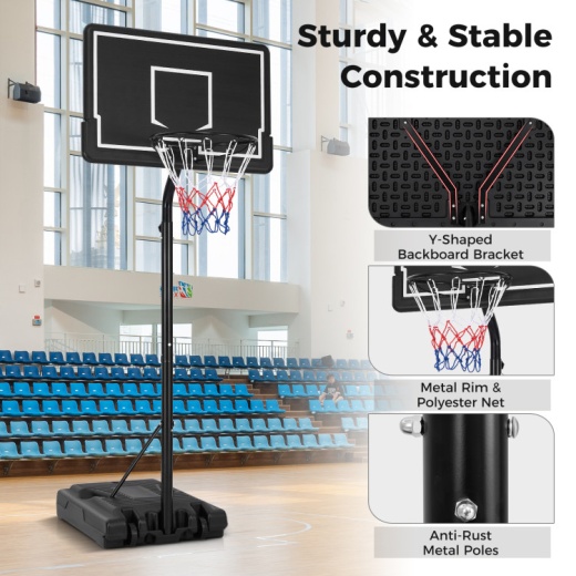 Jocoevl 10FT Portable Basketball Hoop - Adjustable Height 5-8.5FT, 44 Inch Shatterproof Backboard, Fillable Base With Wheels - View #9